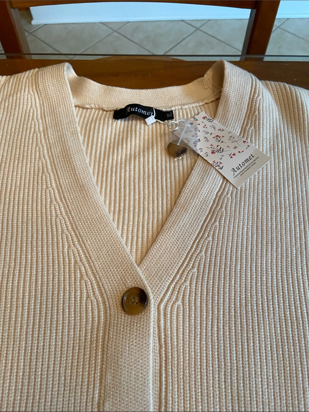 Women's Light Cream Ribbed Button-Up Cardigan - Picture 4 of 7